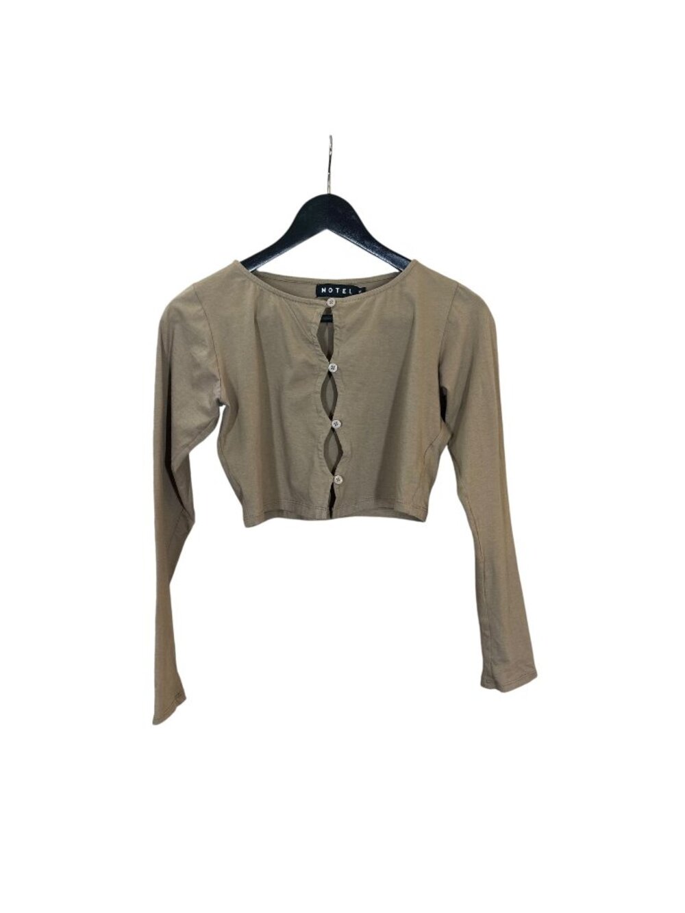 Motel Khaki Button Up Crop Long Sleeve Top Medium